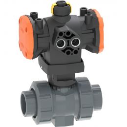 GF PVC-U Pneumatisch Kogelkraan 250 Double action d63 PN10 FPM Sok Zonder handbediening 199250218