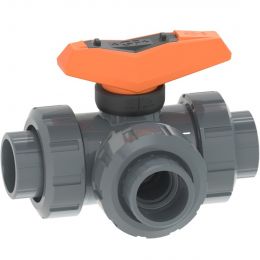 GF PVC-U 3-weg kogelkraan 543 Horizontaal /T-boring d16 PN10 EPDM Sok 161543201